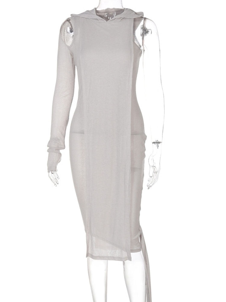 Asymmetric Midi Dresses w/ Hood