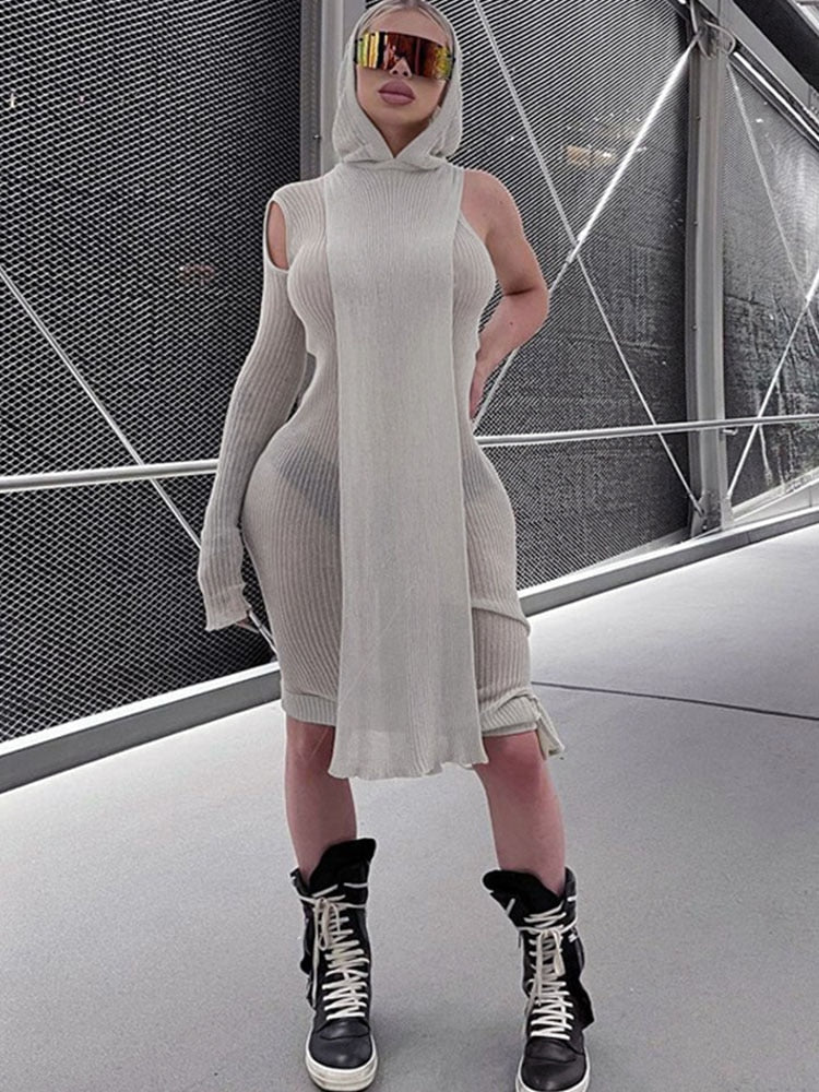 Asymmetric Midi Dresses w/ Hood
